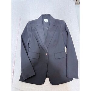 Nine West Women Black Single Button Pick Stitch Blazer Jacket Size 6 RN73277